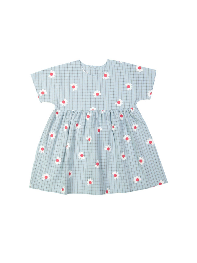 Dress check flowers light blue