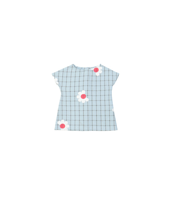 Doll dress checks flowers light blue