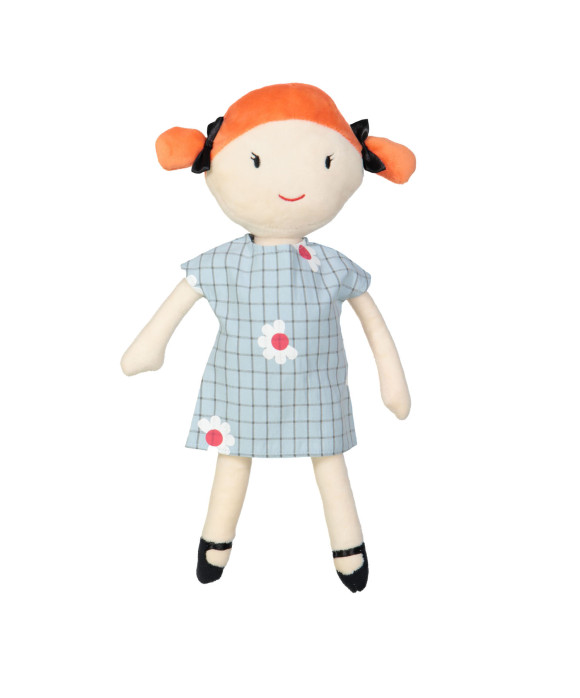 Doll dress checks flowers light blue