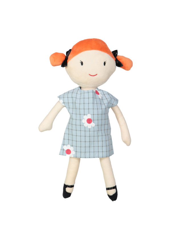 Doll dress checks flowers light blue