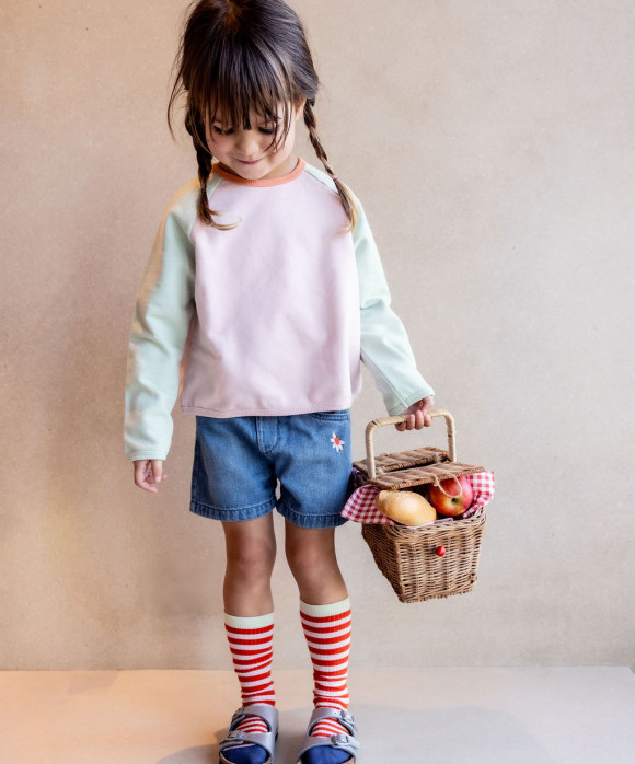 Knee-length sock stripes red pink