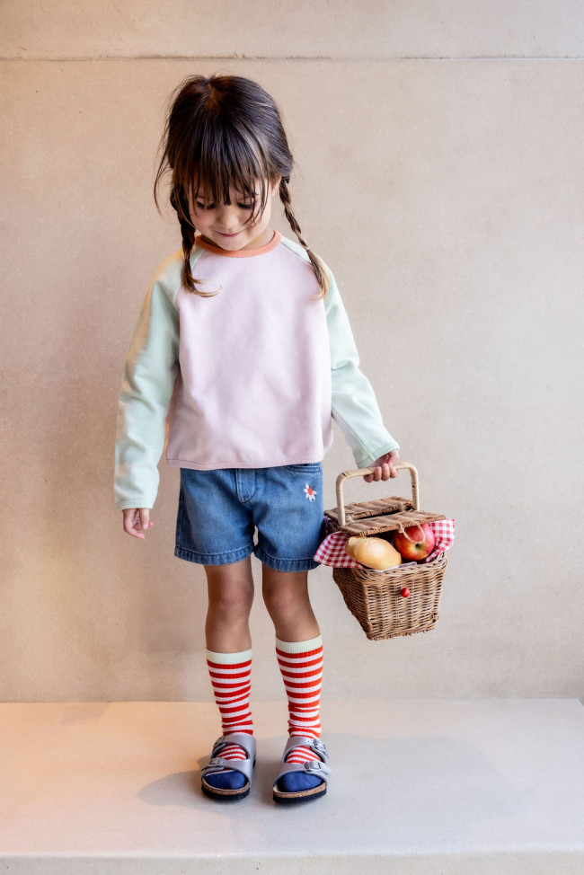 Knee-length sock stripes red pink