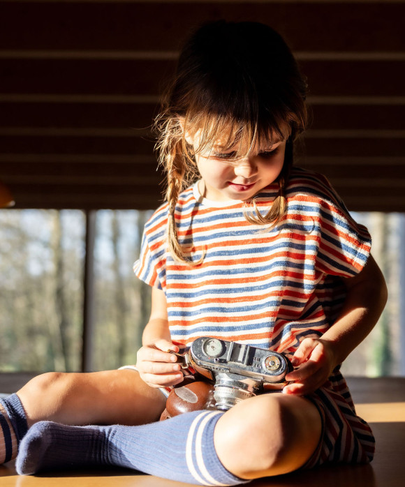 Knee-length sock stripe dark blue