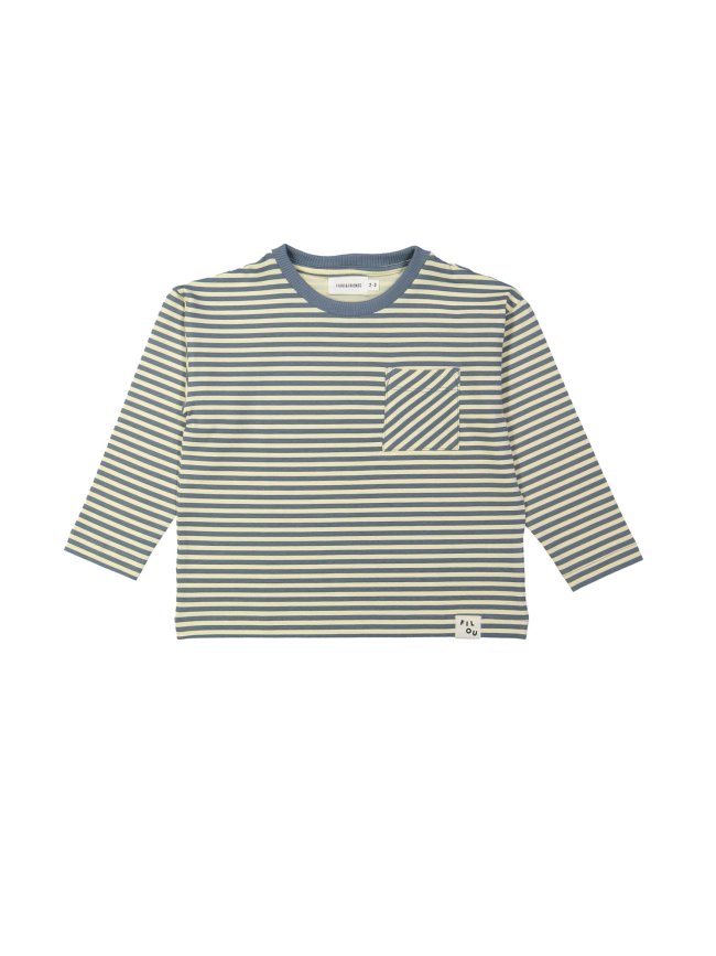 T-shirt stripe pocket gray-blue
