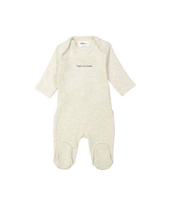 Pyjama fines rayures câlins et bisous beige