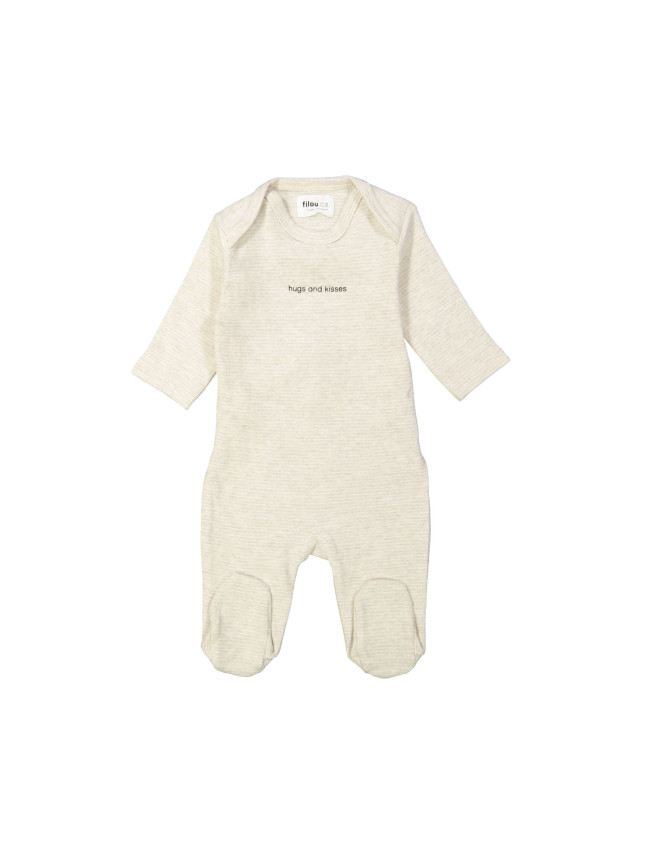 Pyjama fines rayures câlins et bisous beige