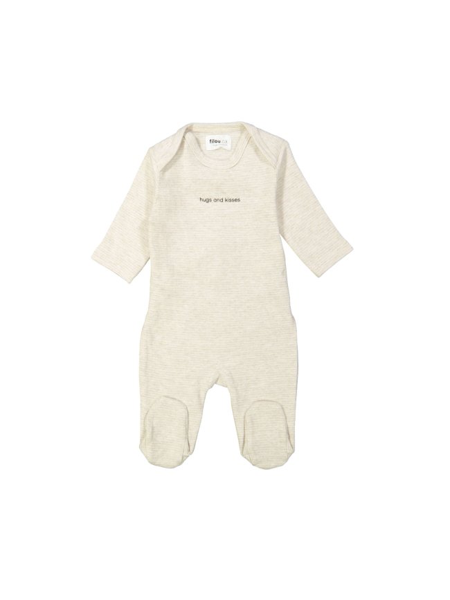 Pyjama fines rayures câlins et bisous beige