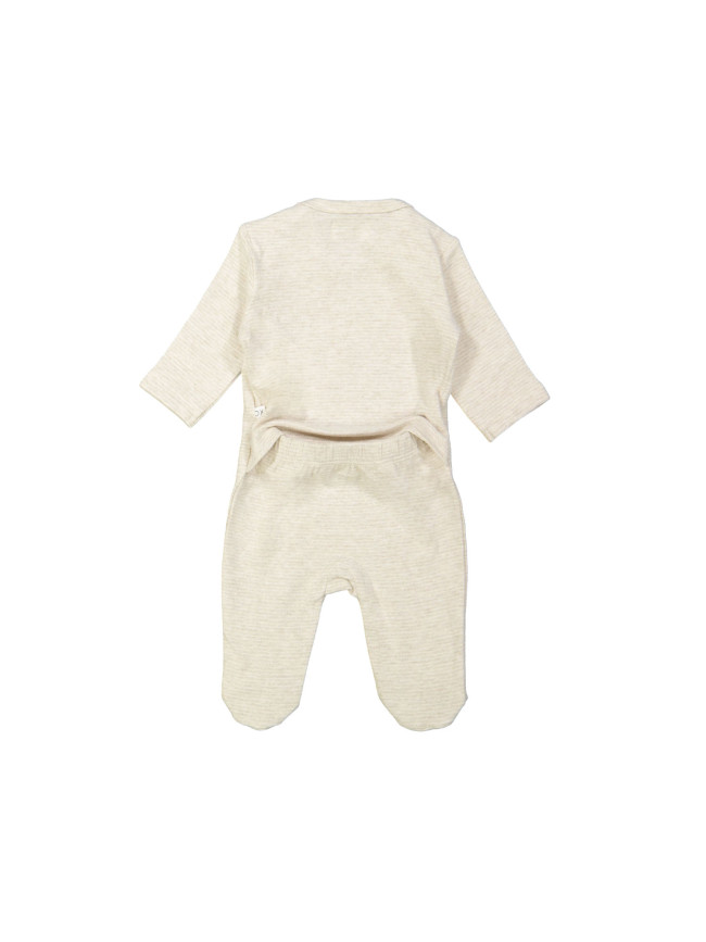 Pyjama fines rayures câlins et bisous beige