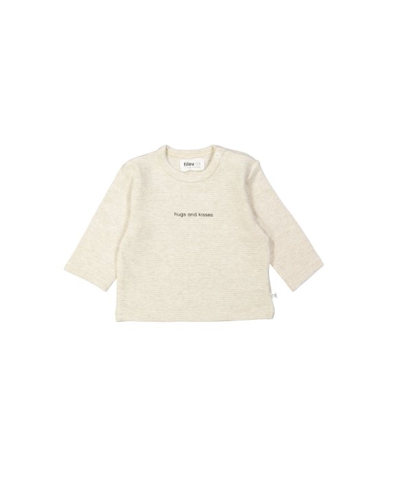 T-shirt fines rayures câlins et bisous beige