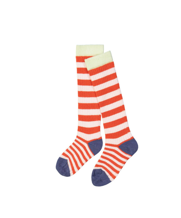 Chaussette rayures rouge rose