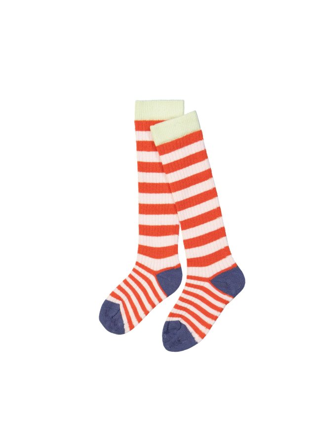 Chaussette rayures rouge rose