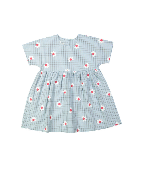 Robe carreaux fleurs bleu clair