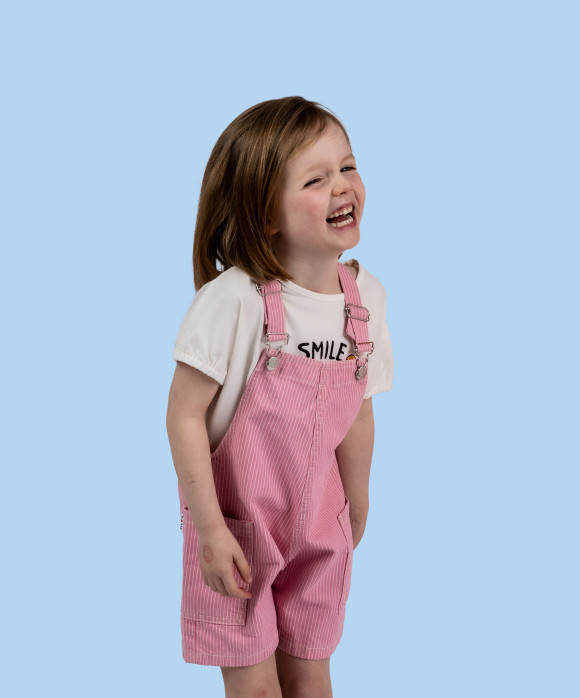 Salopette en jean rayée rose