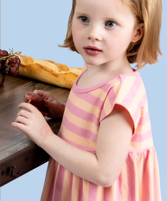 Robe jersey rayée lilas pêche