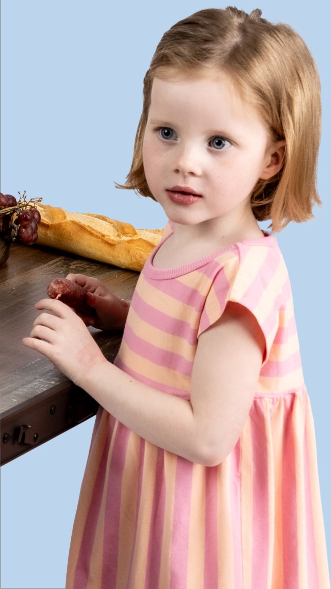 Robe jersey rayée lilas pêche
