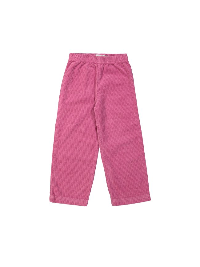 Confortable Pantalon straight larges côtes rose vif