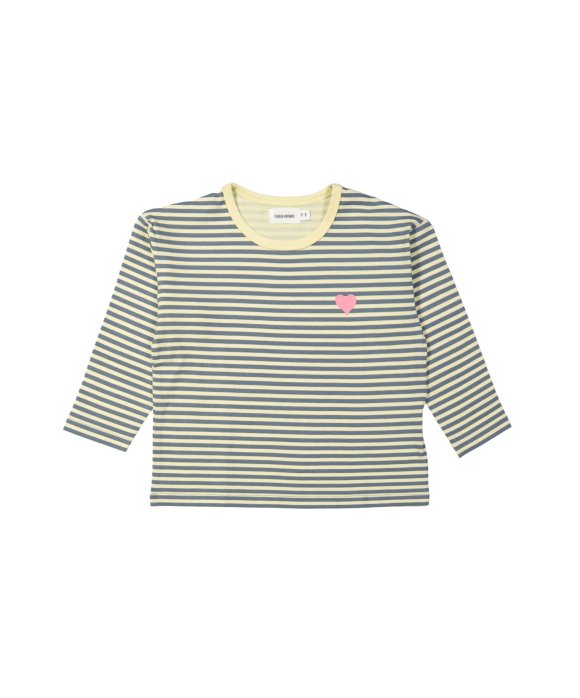T-shirt rayé cœur gris-bleu