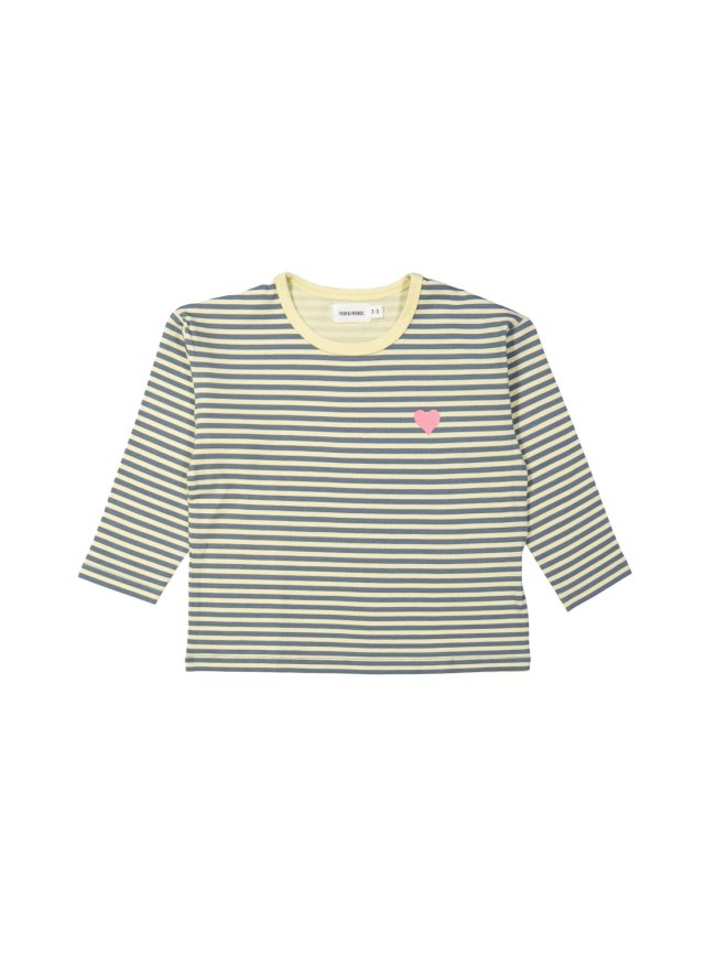 T-shirt rayé cœur gris-bleu