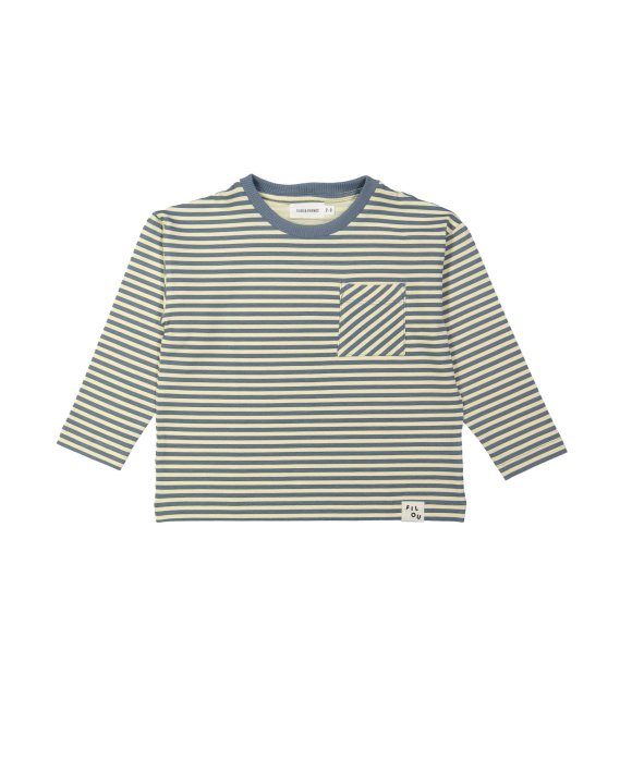 T-shirt rayé pochette gris-bleu