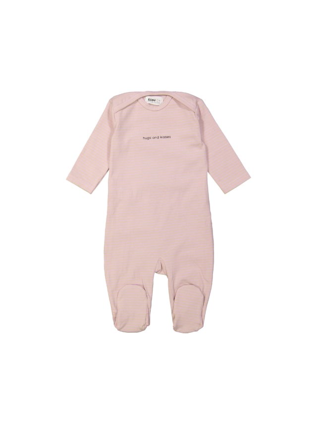 Pyjama rayé câlins et bisous rose clair
