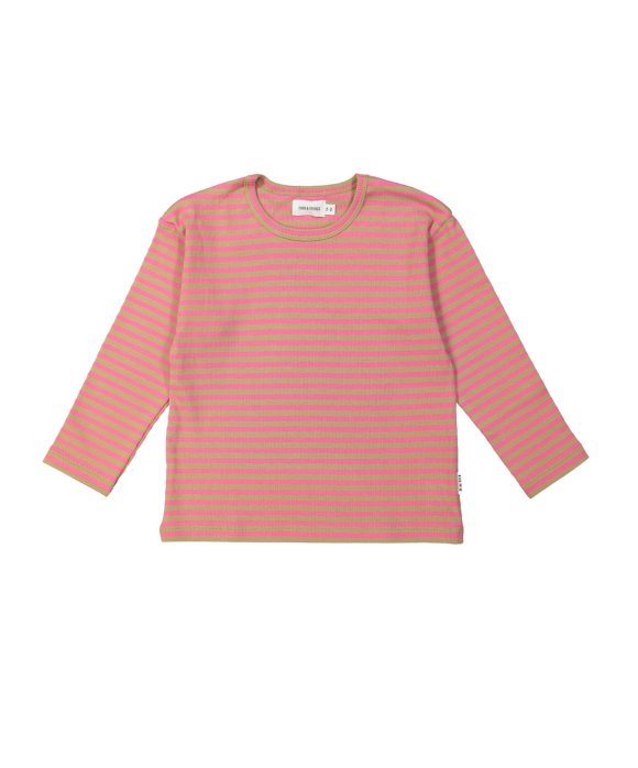 T-shirt côtes rayé rose vif