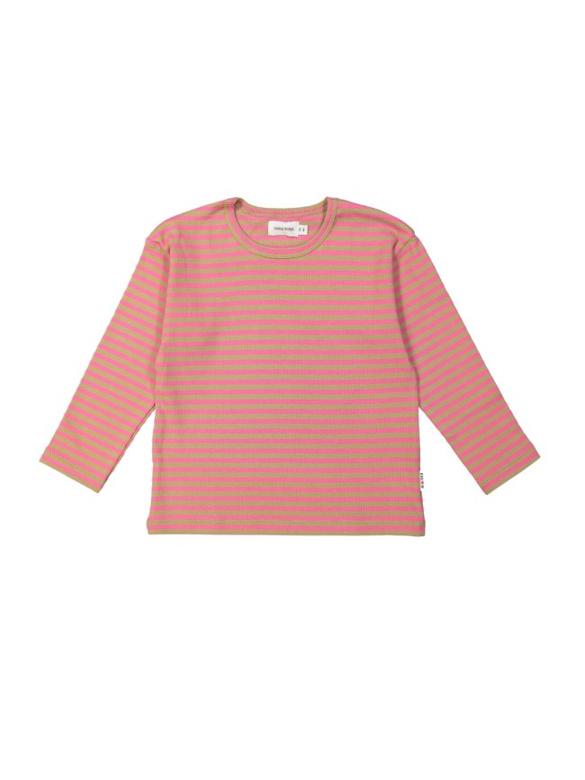 T-shirt côtes rayé rose vif