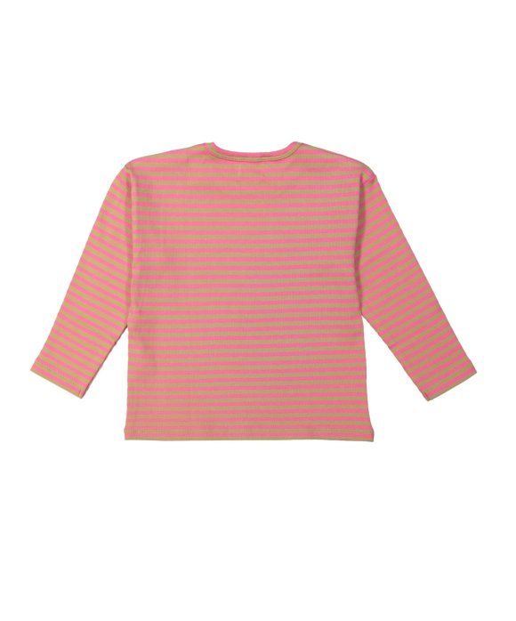 T-shirt côtes rayé rose vif