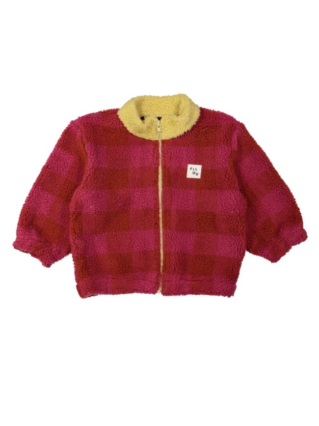 Gilet teddy carreaux rose