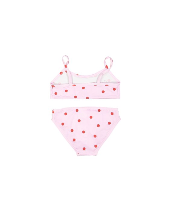 Bikini rouge à pois rose clair