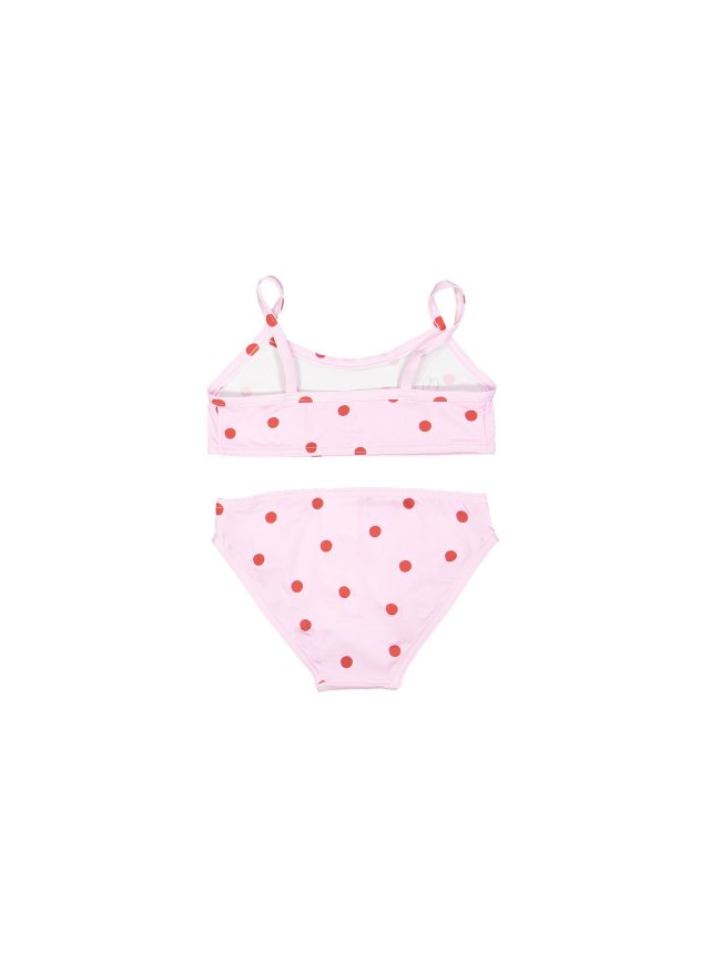 Bikini rouge à pois rose clair