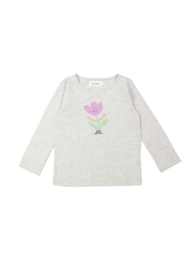 T-shirt fleur mélangé gris clair