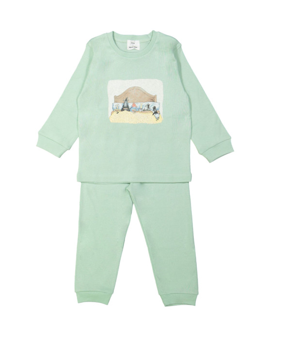 Pyjama renard et lièvre lit gris-vert