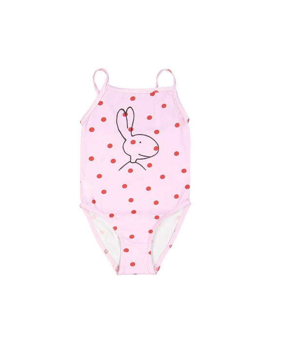 Maillot de bain rouge à pois rose clair