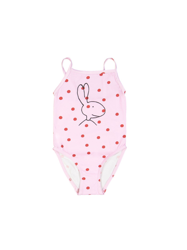 Maillot de bain rouge à pois rose clair