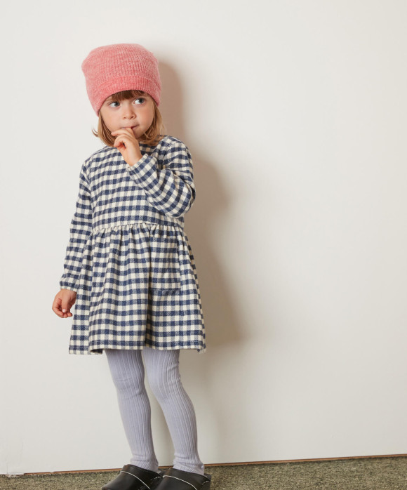 robe carreaux flanel ecru bleu