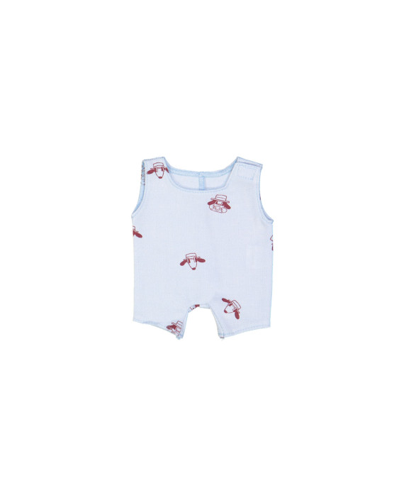 salopette de poupée chiens italiens bleu clair