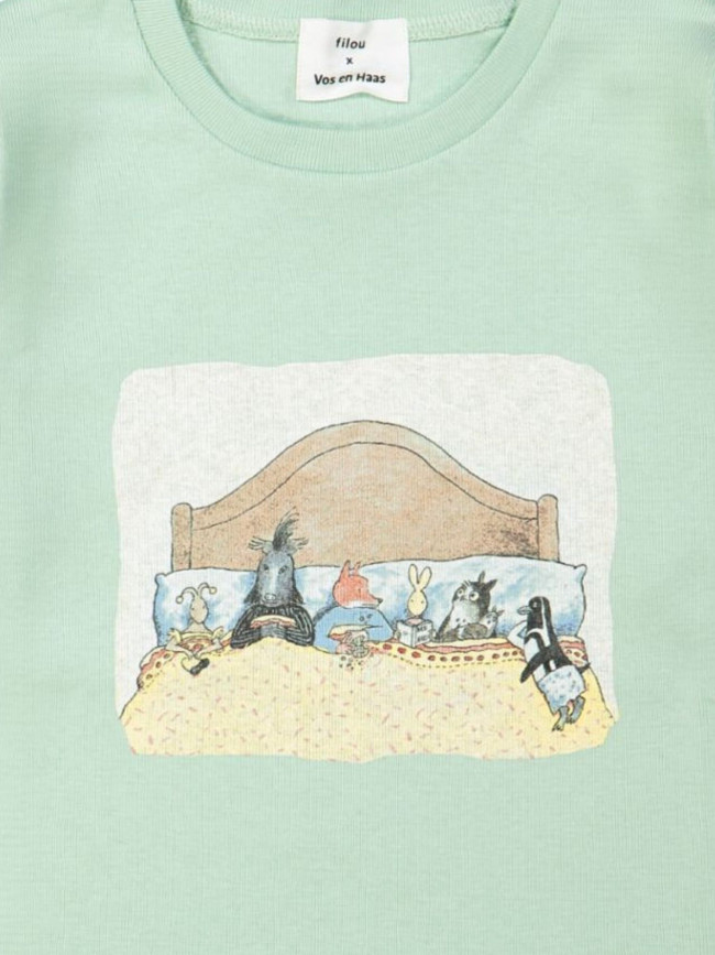 Pyjama renard et lièvre lit gris-vert