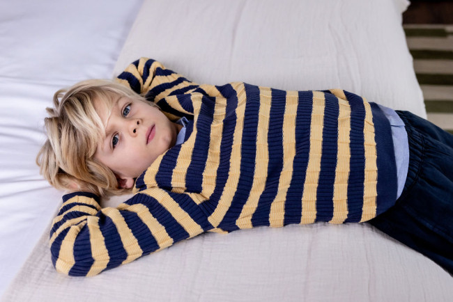 Pull côte gris-bleu