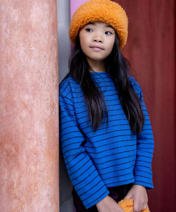 Sweater rayé smiley électrique bleu