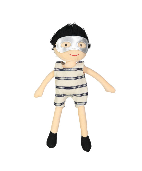 poupée salopette rayé beige bleu