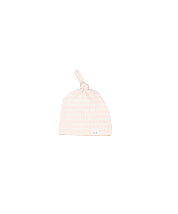 Bonnet côte rayée rose clair