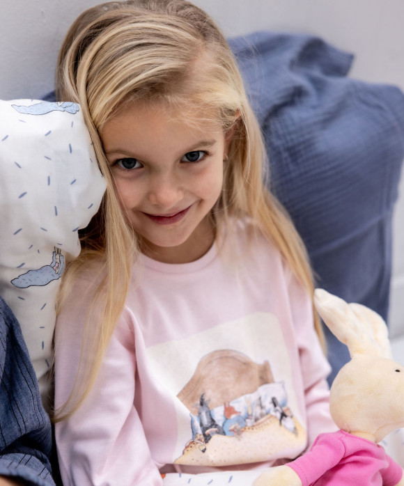 Pyjama renard et lièvre lit rose clair