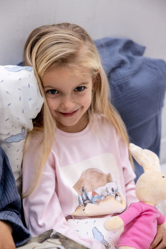 Pyjama renard et lièvre lit rose clair