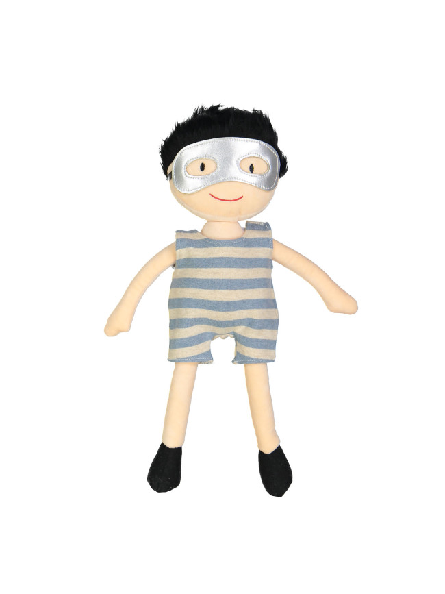 salopette de poupée rayé bleu chiné