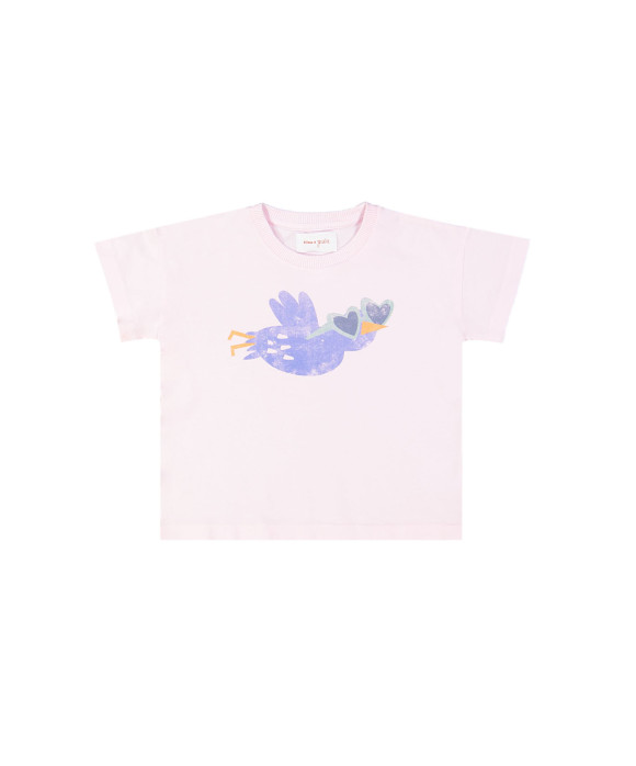 t-shirt cœur d'oiseau rose clair