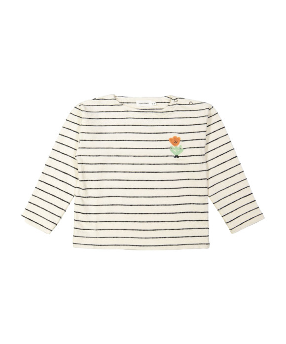 Sweater rayé fleurs écru