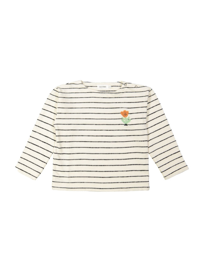 Sweater rayé fleurs écru