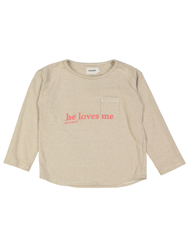 t-shirt bruin he loves me fijne streep 03j .