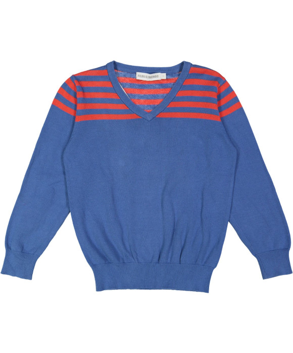 pull tricot blauw rode streep 06j