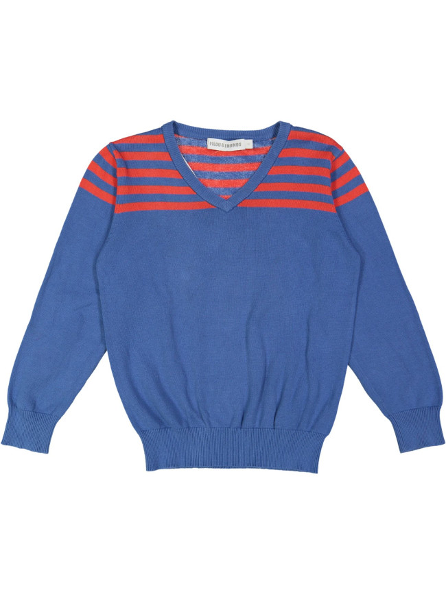 pull tricot blauw rode streep 06j